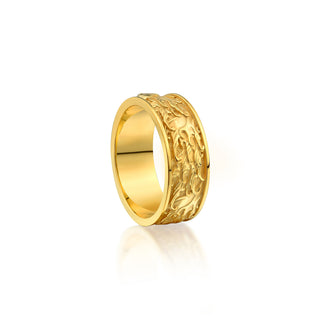 Japanese Motif 14K Gold Mens Wedding Band, Ornamental Koi Fish Solid Gold Men Ring, Fish and Waves Gold Engagement Ring, Christmas Men Gift