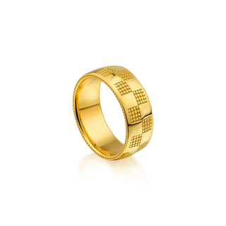 14K Solid Gold Charnel Mens Wedding Band Ring, Chess Motifs Handmade Yellow Gold Men Ring, Geometrical 18K Solid Gold Men Ring, Husband Gift