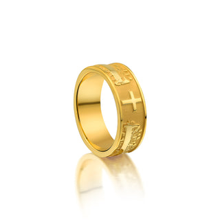 Leonardo da Vinci's The Last Supper Solid Gold Mens Band Ring,  Il Cenacolo or L'Ultima Cena Gold Ring, Christian Cross Gold Men Ring