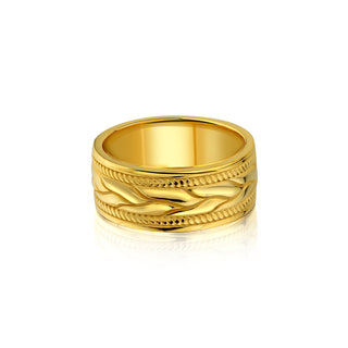 Handmade Engraved 14K Solid Gold Braided Men’s Wedding Band, Braid Motif Mens Gold Ring, 18K Solid Gold Eternity Ring, Unique Promise Ring