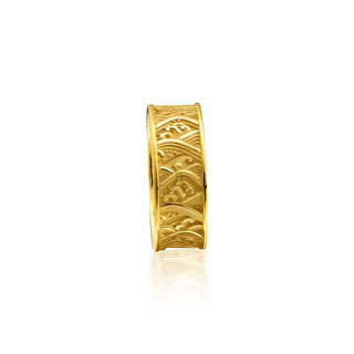 14K Solid Gold Kanagawa Wave Point Mens Wedding Band,  Japanese Motifs Textured 18K Gold Mens Ring, Gold Engagement Men's Gift, Husband Gift