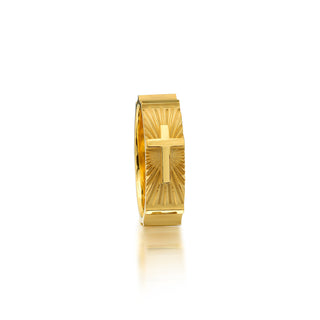 18K Gold Holy Light of The Cross  Mens Wedding Band, Handmade Yellow Gold Religious Custom Engraved Engagement Ring, Groomsmen Gifts