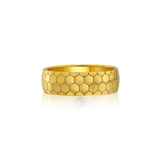 18K Solid Gold Honeycomb Mens Ring, Handmade Hexagonal Mens Wedding Band Ring, 14K Solid Gold Geometrical Statement Ring, Christmas Gift