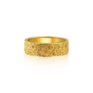 Moon Surface Handmade Solid Gold Mens Wedding Band Ring, Beautiful Detailed Moon Chimneys Gold Ring, Christmas Gift For Him, Groomsmen Gift