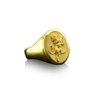 Gold 14K Rampant Lion Men's Ring, 18K Gold Lion Rampant Signet Man Rings, 10K   Gold Lion Mens Jewelry, 10k Gold Husband Gift Ring
