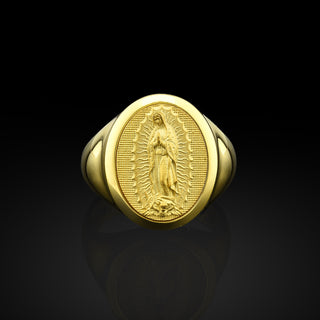 Virgen de guadalupe dainty signet ring in 14k gold, Our lady of guadalupe signet ring for women, Virgin mary ring