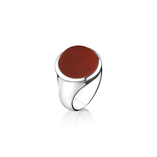 Sterling silver flat top mens red agate handmade ring, Statement ring with flat red agate gemstone, Carnelian promise ring in silver for men