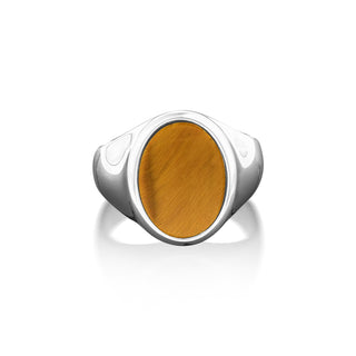 Tigers eye statement ring for men, Oval cut tigers eye flat top ring in sterling silver, Unique mens fashion ring, Minimalist signet ring