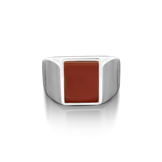 Sterling silver rectangle red agate minimalist ring for male promise, Promise ring with flat carnelian gemstone, Unique fashion ring for men