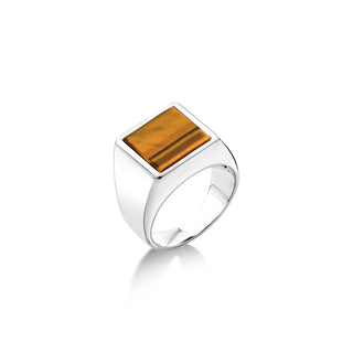 925 sterling silver square cut tigers eye ring for men, Gemstone ring with flat top for husband, Tigers eye signet ring with wide band