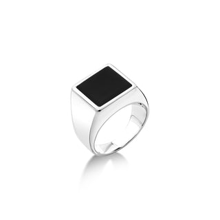 Square cut black onyx silver ring for men, Flat top black gemstone ring for husband, Wide band mens ring with onyx, wedding men gift rings