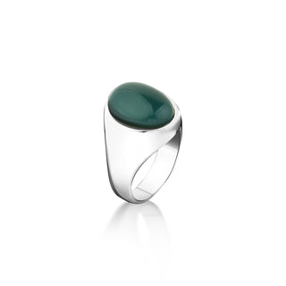 Mens statement ring with oval cut green agate, Gemstone green jade ring for mens, Minamalist promise ring in 925 sterling silver