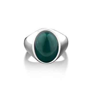 Mens statement ring with oval cut green agate, Gemstone green jade ring for mens, Minamalist promise ring in 925 sterling silver